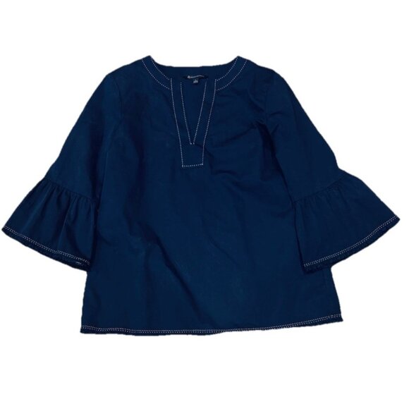Brooks Brothers TUNIC blouse TOP navy blue Sz L Bell Sleeves  COTTON - Picture 1 of 4